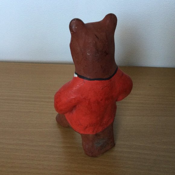 Hand made Hand painted figurine sculpture sitting bear pottery 5 3/8" tall - Picture 3 of 5